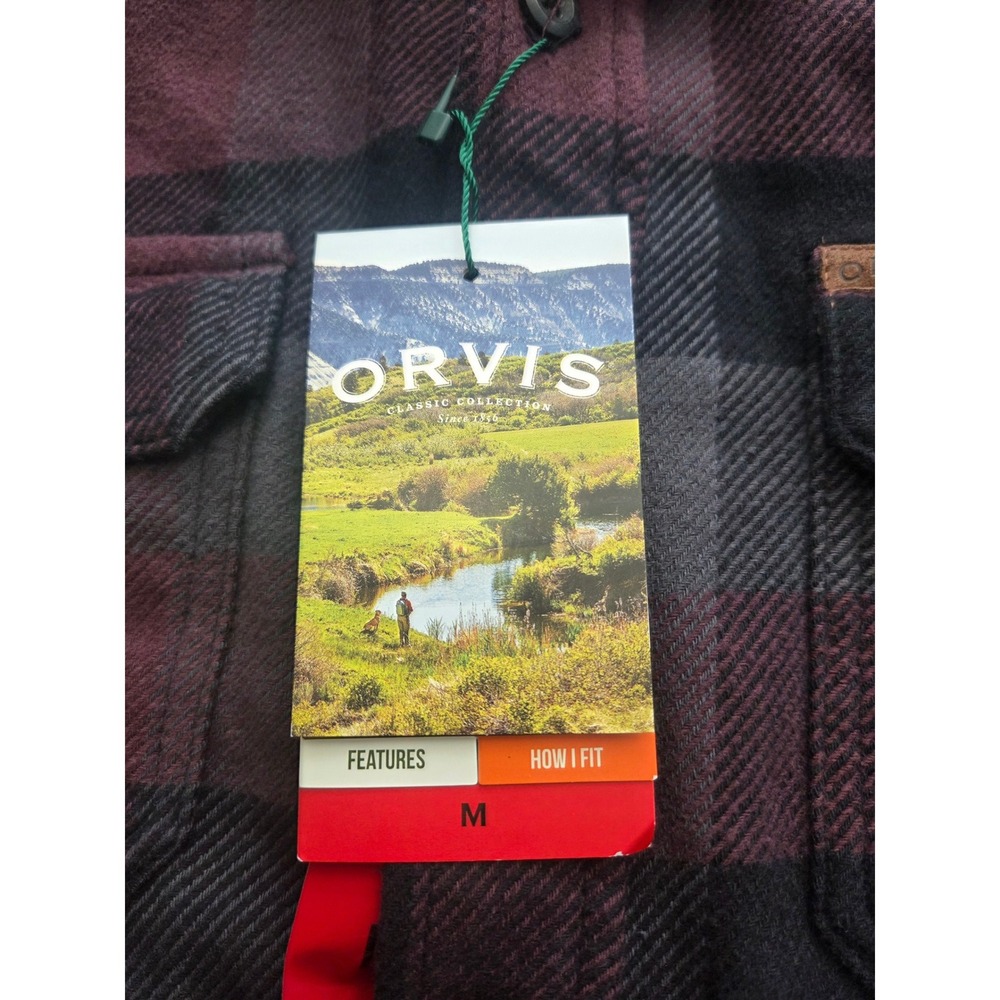New Orvis Big Bear Flannel Shirt Mens Size M Burgundy Plaid Heavyweight Brushed - Picture 5 of 9